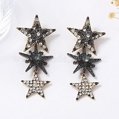 スター亜鉛合金＆ラインストーンダングルスタッドピアス  ゴールドカラー  79x35mm&nbsp;FS-WGD057C-01