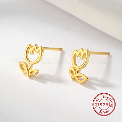 スターリングシルバースタンドピアス  女性用チューリップの花のイヤリング  ゴールドカラー  8x5mm&nbsp;VL4448-2
