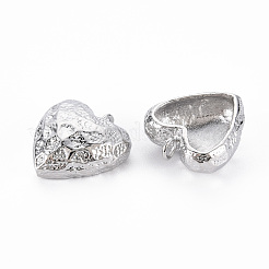 真鍮チャーム  ニッケルフリー  ハート  バンピー  プラチナメッキ  16.5x15x6.5mm  穴：2mm&nbsp;KK-S356-506P-NF