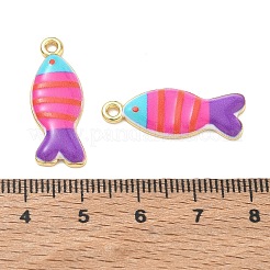 プリントブラスペンダント  縞模様のチャームが付いた魚  ラックめっき  長持ちメッキ  鉛フリー＆カドミウムフリー  ゴールドカラー  青紫色  26.5x10x2.5mm  穴：2mm&nbsp;KK-CBA42CA-06G-06