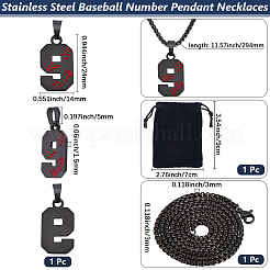 667 ステンレススチール製ベネチアンチェーンネックレス  201ステンレススチール野球番号ペンダントネックレス  ブラック  23.43インチ（59.5cm）  ペンダント：24x14x1.5mm&nbsp;NJEW-BBC0001-35D-EB
