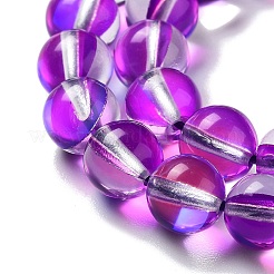合成ムーンストーンビーズ連売り  ラウンド  青紫色  8mm  穴：1mm  約23~24個/連  7.09~7.32インチ（18~18.6cm）&nbsp;G-P528-J02-24