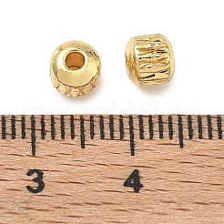 真鍮ビーズ  テクスチャード加工の柱  ラックめっき  長持ちメッキ  鉛フリー＆カドミウムフリー  18KGP本金メッキ  5x5mm  穴：1.8mm&nbsp;KK-D289-57A-G