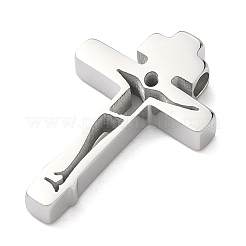 イースター 304 ステンレス ペンダント  イエスの磔刑の十字架のチャーム  ステンレス鋼色  30x19.5x4.5mm  穴：3.5mm&nbsp;STAS-G384-01I-P