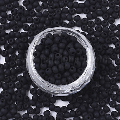 つや消し色ガラスビーズ  不透明色  ラウンド  ブラック  4x3mm  穴：1mm  約4500個/袋&nbsp;SEED-S040-03A-01