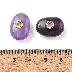 天然石アメジストビーズ  真鍮マイクロパヴェキュービックジルコニアのパーツ  ナゲット  18x13x9.5~10mm  穴：2mm&nbsp;GG-CBA4B5A-01G-F