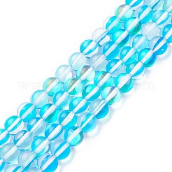合成ムーンストーンビーズ連売り  ホログラフィックビーズ  染め  ラウンド  ライトスカイブルー  8mm  穴：1mm  約45~47個/連  14~15インチ&nbsp;G-R375-8mm-B04