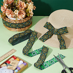 エスニックスタイルの花柄刺繍ポリエステルリボン  ジャカードリボン  服飾材料  濃い緑  1-1/4インチ（32mm）  約7.11ヤード（6.5m）/ロール&nbsp;OCOR-WH0104-23D