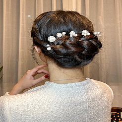鉄製ヘアフォーク1袋  銅線巻きabsビーズ付き  銀  71~89.5mm  6個/袋&nbsp;OHAR-LP0002-40