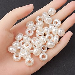 ABSプラスチック模造パールロンデル大穴ヨーロピアンビーズ  ホワイト  12x7mm  穴：5mm&nbsp;MACR-YW0002-87
