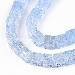 クラックガラスビーズ  染め＆加熱  正方形  コーンフラワーブルー  6x6x6mm  穴：1.4mm  約60~61個/連  14.96インチ（38cm）&nbsp;X-GLAA-S192-005E