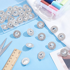 合金ラインストーンシャンクボタン30個  1穴  フラットラウンド  銀  25.5x12mm  穴：2.5mm&nbsp;BUTT-MA0001-03