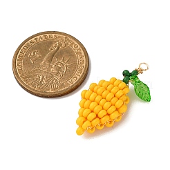 ガラスシードビーズのレモンペンダント  アクリルビーズと本物の18K金メッキ銅線を使用  ゴールド  35.5x15x6.5mm  穴：2.5mm&nbsp;PALLOY-MZ00787