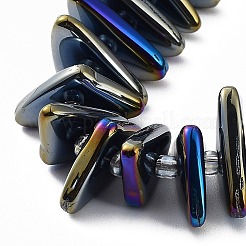 電気メッキ透明ガラスビーズ連売り  虹メッキ  三角形  ブラック  9x15.5~16mm  穴：1mm  約120個/連  24.57~25.67''（62.4~65.2センチメートル）&nbsp;EGLA-R114-01F