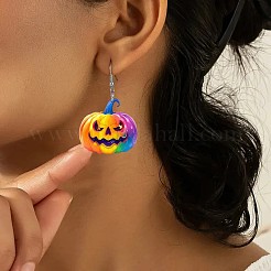 ハロウィンかぼちゃのアクリルダングルイヤリング  プラチナ  カラフル  30mm&nbsp;FS-WG3E7D9-01