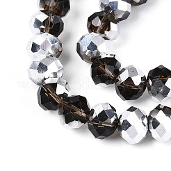 電気メッキガラスビーズセット  半パール光沢メッキ  多面カット  ロンデル  ライトグレー  8x6mm  穴：1mm  約60~62個/連  39~40cm&nbsp;GR8MMY-01S