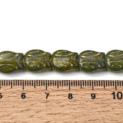 塗装ガラスビーズ連売り  ゴールドライン入り  花  濃い緑  12~12.5x10~10.5x6~6.5mm  穴：1.2mm  約25個/連  11.61''（29.5センチメートル）&nbsp;GLAA-Z021-20B