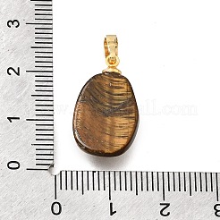 天然石タイガーアイペンダント  真鍮の太陽が付いたティアドロップチャーム  ゴールドカラー  21x12x6mm  穴：6.5x3.5mm&nbsp;G-T151-03H