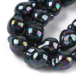 電気メッキガラスビーズ連売り  模造パールビーズ  ナゲット  ブラック  14.5~15x11.5~12mm  穴：1mm  約29個/連  16.14''（41センチメートル）&nbsp;GLAA-Z013-01A-02