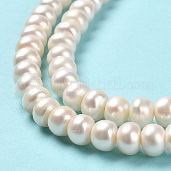 天然養殖淡水パールビーズ連売り  ロンデル  グレード4a+  桃パフ  9~10x4.5~5mm  穴：0.9mm  約58~60個/連  14.96~15.16インチ（38~38.5cm）&nbsp;PEAR-J007-24
