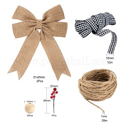 DIYウッドビーズクリスマスオーナメントキット  丸い木製ビーズを含む  リネンちょう結び  ジュートコード  枝と両面ギンガムリボンの泡人工クリスマスベリー  ミックスカラー  ウッドビーズ: 50 個/セット&nbsp;DIY-TZ0001-05