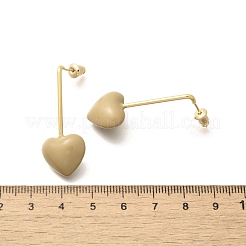 真鍮製ハートダングルスタッドピアス  女性用エナメル入り  ゴールドカラー  ライトカーキ  35x15.5mm&nbsp;LS-EJEW-A121-19B-03