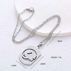 ミニマルなデザインの304ステンレススチール製中国風長方形ペンダントネックレス（女性用）  変色なし  ステンレス鋼色  15.75インチ（40cm）&nbsp;DC3697