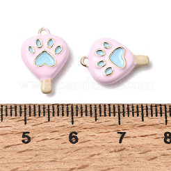 合金エナメルチャーム  足のプリントのチャーム  ゴールドカラー  ピンク  15x10.5x4mm  穴：1mm&nbsp;PALLOY-T094-05A