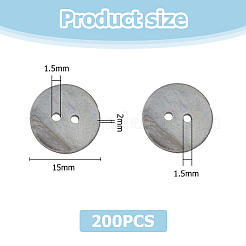 250穴フラットラウンドシェルボタン2個  ブラック  15x2mm  穴：1.5mm&nbsp;SHEL-HS0001-02