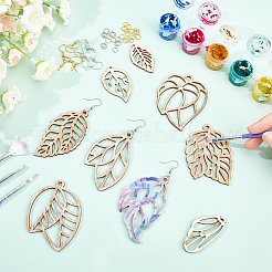 葉っぱをテーマにした10ペアのDIYイヤリング作りキット  未完成の中空の木の大きなペンダントを含む  真鍮のピアスフックと鉄の丸カン  アンティークホワイト&nbsp;DIY-SC0014-82