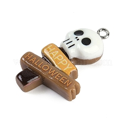 ハロウィーンのテーマ樹脂ペンダント  白金鉄パーツ  スカル  33.5x20.5x7.5mm  穴：2mm&nbsp;RESI-M046-01D