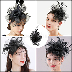 女性用ガーゼフェザーフラワーヘアバンド  花嫁のヘアアクセサリー  ブラック  66.5~150x11~225x15~68mm&nbsp;OHAR-WH20002-05
