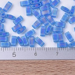 MIYUKIハーフティラビーズ  日本製シードビーズ  2の穴  （htl149fr）マット透明カプリブルーab  5x2.3x1.9mm  穴：0.8mm  約2500個/100g&nbsp;SEED-J020-HTL0149FR
