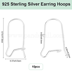 スターリングシルバーのフープピアス金具10個、925個  腎臓耳ワイヤー  銀  24ゲージ  17.5x9.5x0.5mm  ピン：0.5mm&nbsp;STER-BBC0006-52