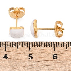 304ステンレススチールエナメルスタッドピアス  正方形  18KGP本金メッキ  ホワイト  6x6mm&nbsp;EJEW-U045-02G-01