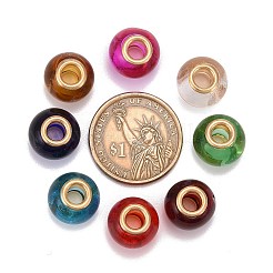 ガラスヨーロピアンビーズ  金色のメッキ真鍮二重コアを持つ  大穴ビーズ  ロンデル  ミックスカラー  14~15x11mm  穴：5mm&nbsp;GPDL-Q013-M