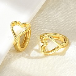 中空ハートの真鍮フープピアス  鉛フリー＆カドミウムフリー  長持ちメッキ  18KGP本金メッキ  13x14x9mm&nbsp;EJEW-D311-098G