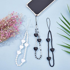 ハートアクリル＆レジンビーズ携帯ストラップ  ポリエステルコード付きモバイルアクセサリー装飾  ミックスカラー  22cm  3個/セット&nbsp;HJEW-PH01878