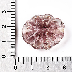明るい手作りの金の砂のランプワークビーズ  暗闇で光る  花  オールドローズ  26~29.5x22.5~26x10.5~11.5mm  穴：1.4~2mm&nbsp;FOIL-T006-04B