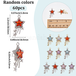 60色ラックメッキ合金アクリルパーツ2個  スターのチャーム  プラチナ·ゴールデン  30.5x16.5x5.5mm  穴：1.8mm  30個/カラー&nbsp;FIND-SC0023-33