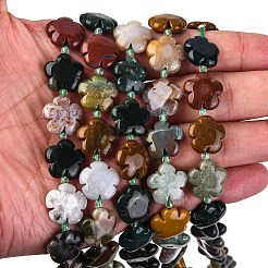 ナチュラルオーシャンジャスパー/オーシャンアゲートビーズ連売り  5  - 花びらの花  14~15x14~15x6~7mm  穴：1.2mm  約27個/連  16.14''（41~44.5センチメートル）&nbsp;G-D475-02D