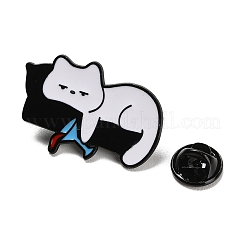 酔っ払い猫のエナメルピン  バックパック用合金ラペルピンバック  ブラック  ホワイト  22x33.5mm&nbsp;JEWB-I060-02EB-04