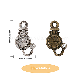 100色合金ラインストーンペンダント2個。  クロックのチャーム  ミックスカラー  16x9x1.5mm  穴：1.6mm  50個/カラー&nbsp;FIND-GL0001-50