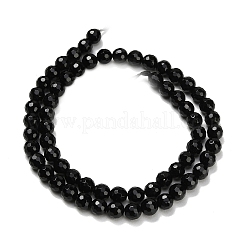 ナチュラルブラックオニキスビーズ連売り  多面カット  ラウンド  染め＆加熱  6mm  穴：0.9mm  約63~64個/連  15.16~15.28''（38.5~38.8センチメートル）&nbsp;G-C280-B01-6mm