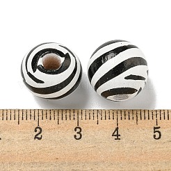 プリントウッドヨーロピアンビーズ  縞模様の丸い  ブラック  15.5~16mm  穴：4~4.5mm&nbsp;WOOD-G022-14D