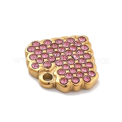 304ステンレススチールラインストーンチャーム  ハート  イオンプレーティング（ip）  14KGP本金メッキ  ライトローズ  11.5x11.5x2mm  穴：1mm&nbsp;STAS-M092-06G-01