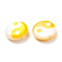 印刷された天然淡水シェルビーズ  陰陽フラットラウンドビーズ  ゴールド  8x2.5~3mm  穴：0.8mm&nbsp;SHEL-R129-07A-03