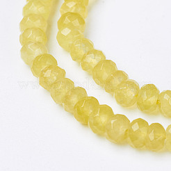 天然石マレーシアジェイドビーズ連売り  染め  多面カット  ロンデル  きいろ  4x3mm  穴：1mm  116個/連  13.7インチ（35cm）&nbsp;X-G-D165-B-05
