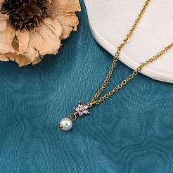透明ガラスリンクコネクター  真鍮パーツ  多面カット  花  ライトゴールド  紫色のメディア  12.5x8x4mm  穴：1.4mm&nbsp;X-GLAA-T007-19B