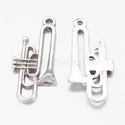 合金ペンダント  鉛フリー及びカドミウムフリー  トランペット  アンティークシルバー  35x15x3.5mm  穴：2mm&nbsp;X-UNKW-EA10916Y-AS